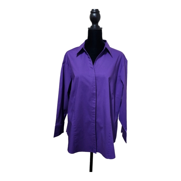 Riders by Lee Tops - RIDERS BY LEE Women's Easy Care Woven  Button-down Shirt Purple  XXL